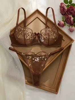 verführerisches vintage-bh-set mit französischer blumenstickerei-bh und verstellbarem string, für den , dates, festivals und als geschenk, europäisches und amerikanisches paar-unterwäsche für den