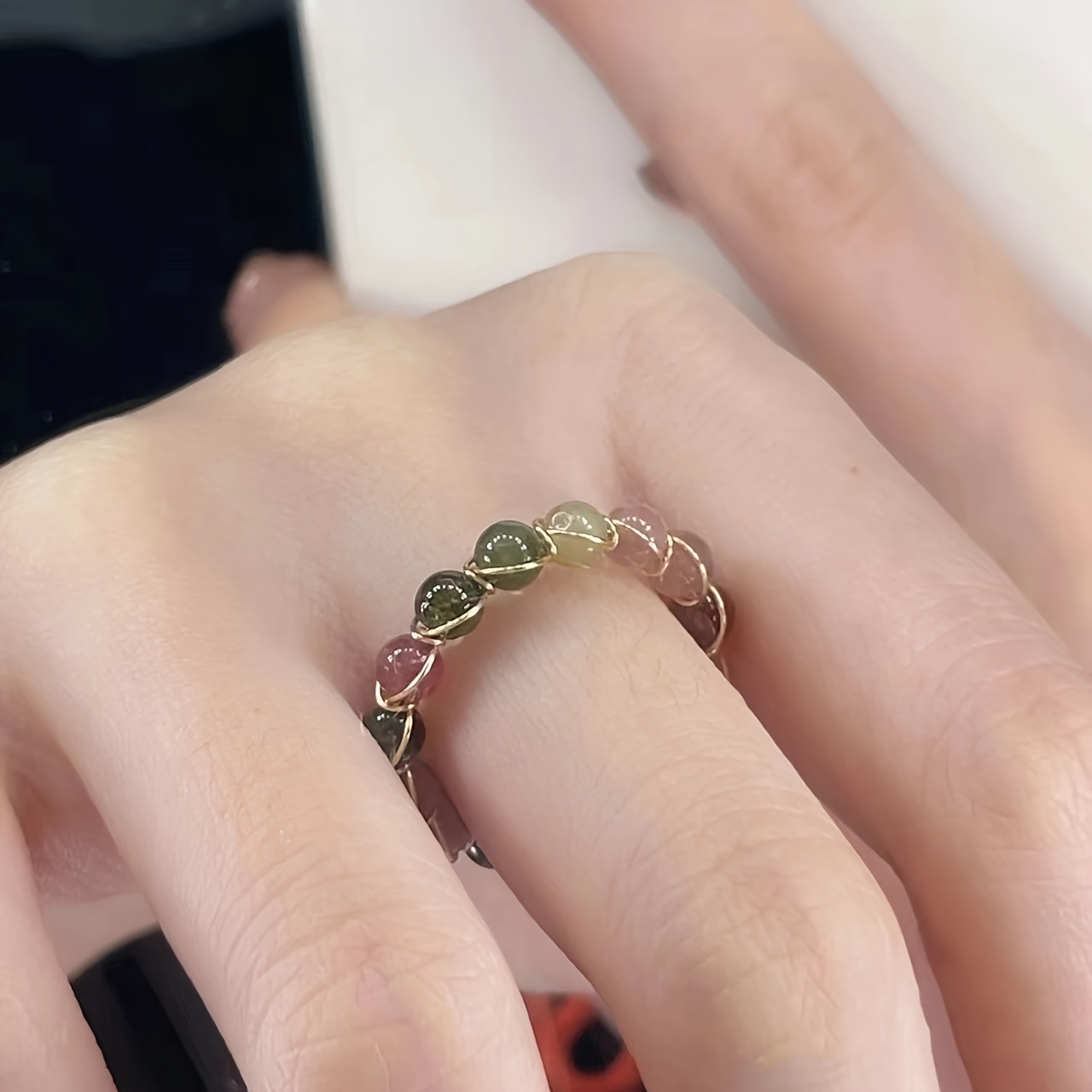 Women's Rainbow Gemstone Ocean Style Open Ring