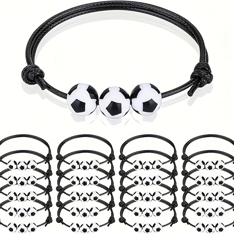 Gift For Her/him 10pcs Sports Party Gift Bracelets, Soccer Basketball Football Baseball Volleyball Bead Ball Adjustable Motivational Wristbands Sports Theme Birthday Party Gifts For Adults