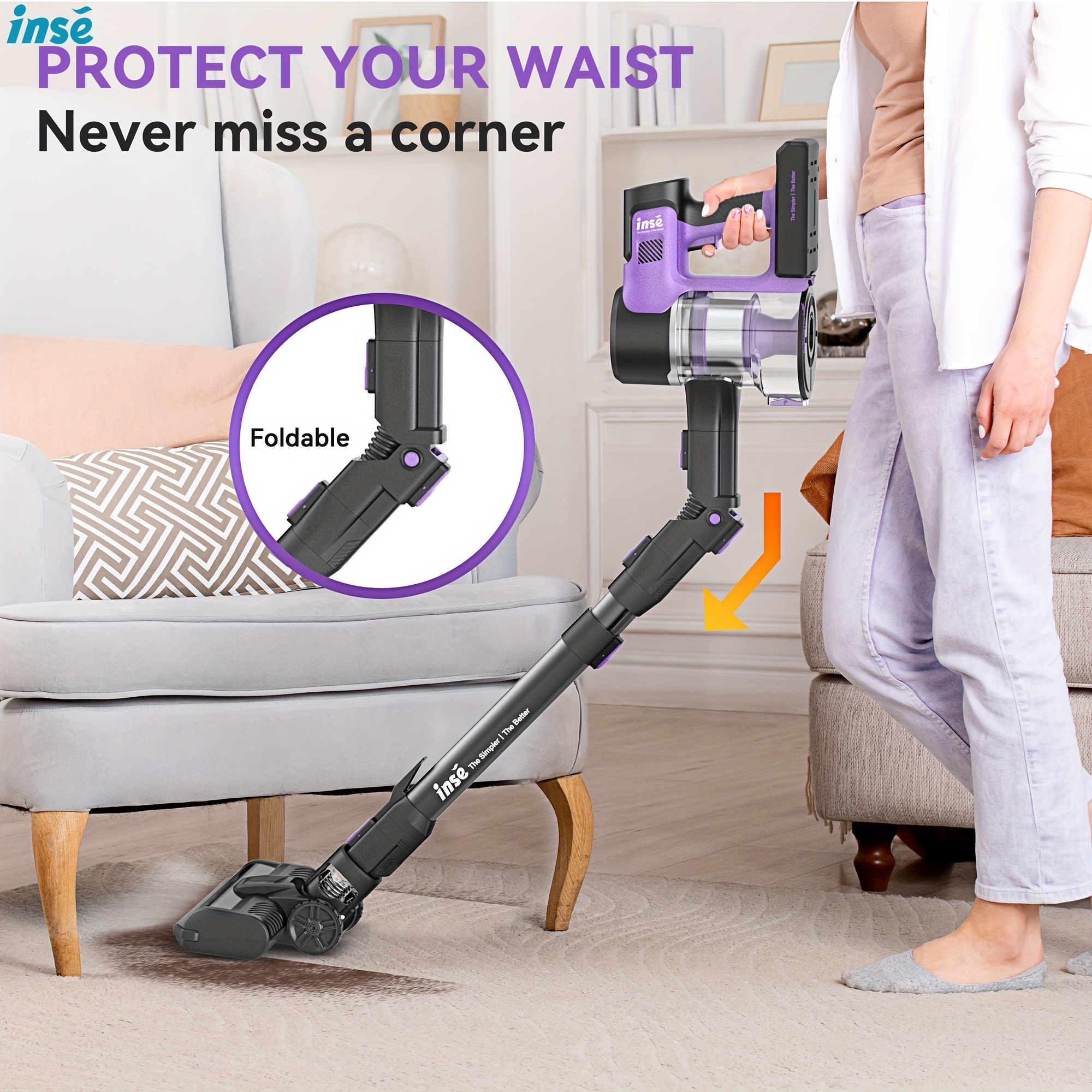 

Inse S10 Cordless Vacuum Cleaner For Home, Running Time 45 Minutes, Low Energy Consumption, 50.58 Oz Dust Cup, For Hardwood Floors, Carpets And Pet Hair