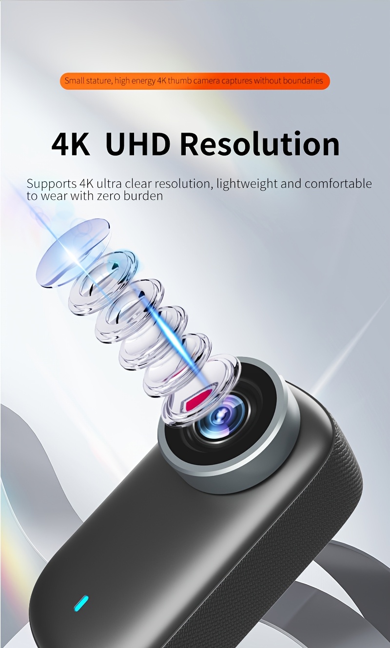 1 4K Thumb Camera | Portable High-Definition WiFi Camera for Cycling, Hiking, Outdoor Activities, and Daily Life Recording, PC Material, Rechargeable Lithium Battery, TF Card Storage