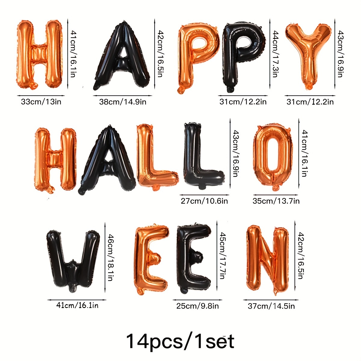 14pcs 16-inch Halloween Happy Black And Orange Letter Combination Party Decoration Balloons For Wall Background Decor
