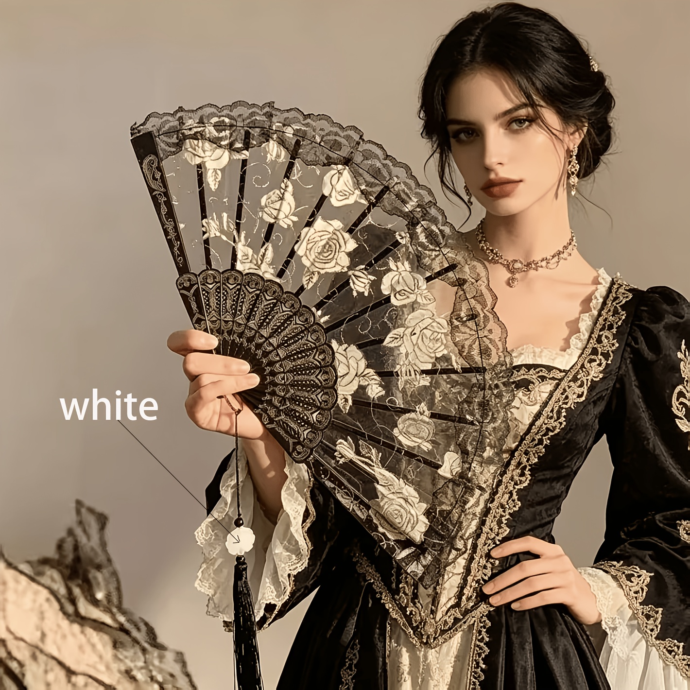 TEMU Plegable de Encaje de Gasas Negras con Bordado y Colgante de Borla - Encaje Adecuado para Sesiones de Fotos de Hawaianas, Novias, Accesorios