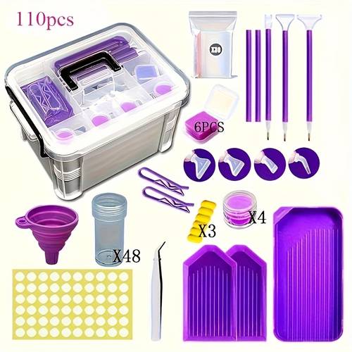 diamond painting additions kit plastic 110pcs tools set with 48pcs storage bottles tray wax pens multiplacer tips funnel and durable organizer case ideal gift for craft lovers