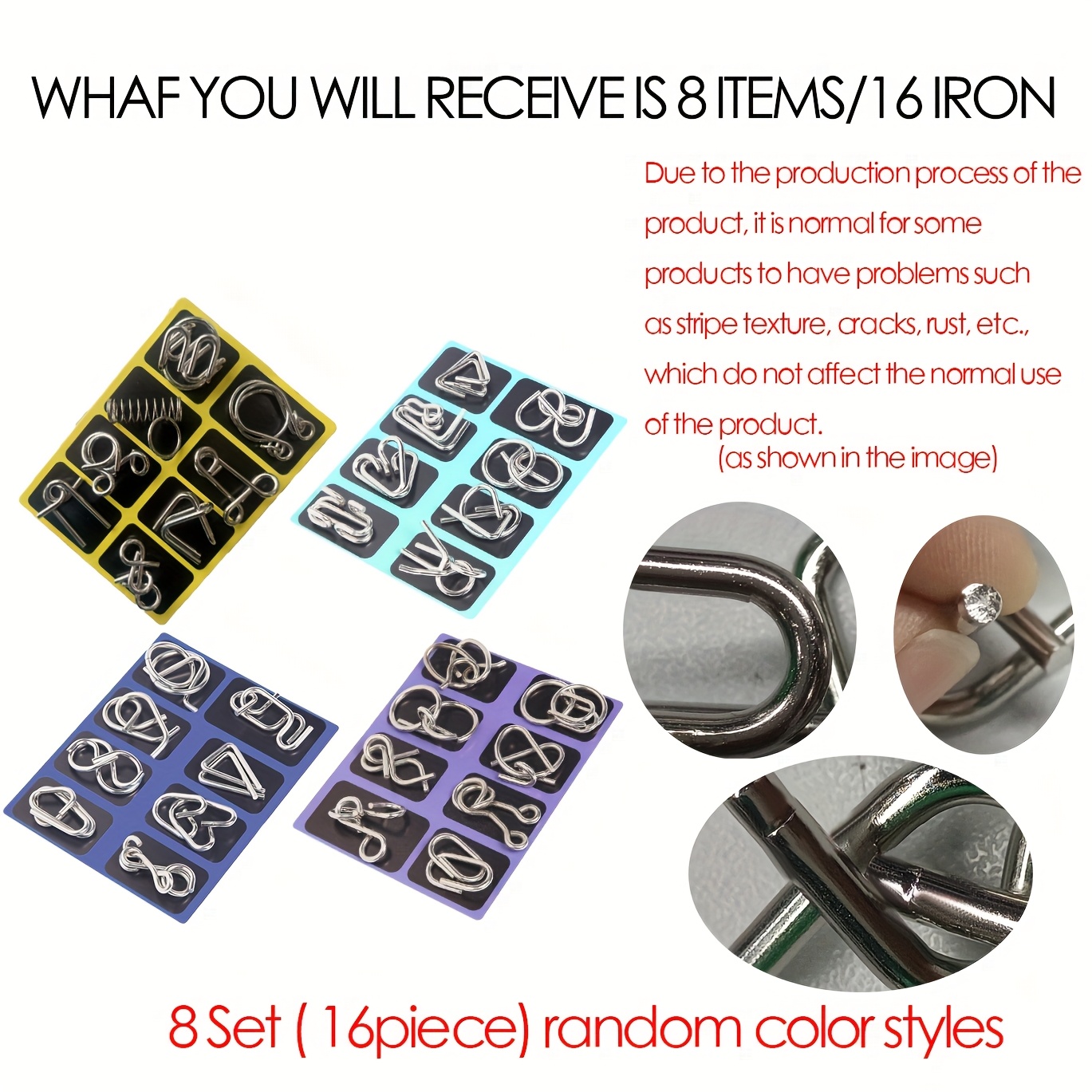 Image of 16pcs/set, Metal Puzzle Game Set, Random Combinations Of Colors And Styles For Outdoor Games & Activities Puzzle Ring Game Supplies Party Game