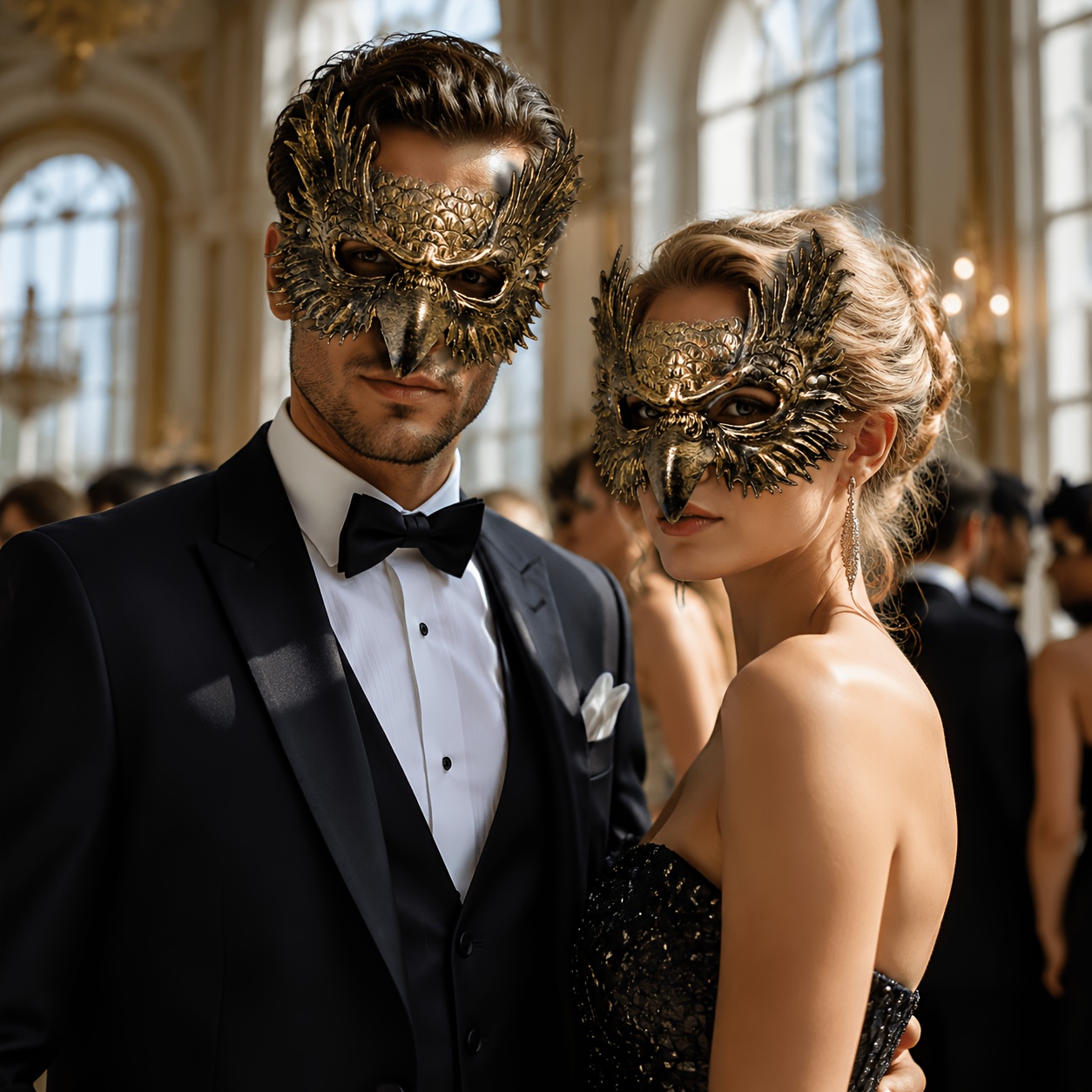 Golden Silvery Halloween Owl Half Face Masks Set