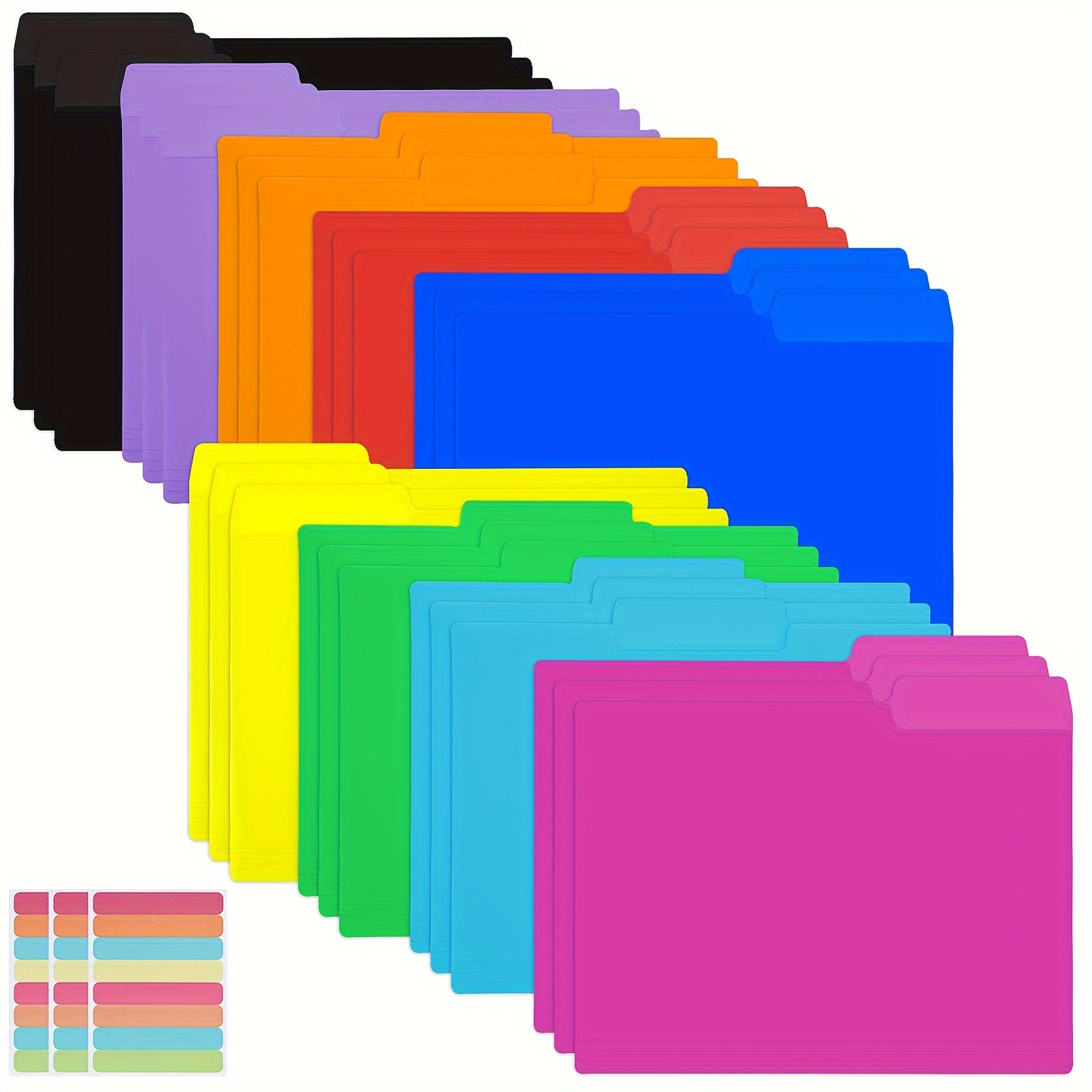 TEMU Whonline 27pcs 9 Colors Plastic Manila Folders, File Folders, Letter Size File Folders Poly Filing Folders Colored Folders - Heavy Duty 1/3 Cut