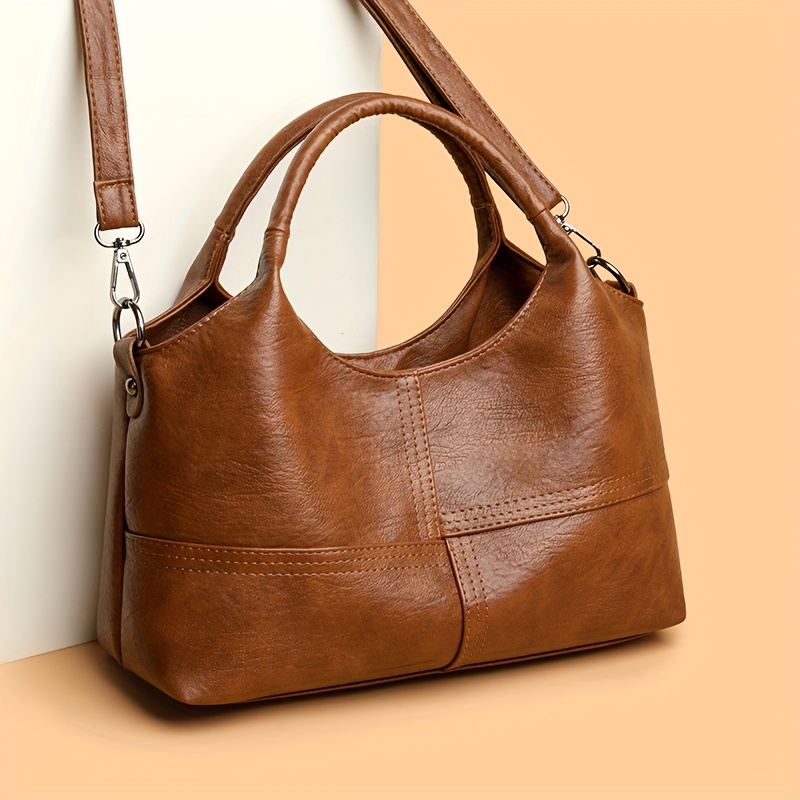 Vintage Soft Women'S Crossbody Handbag - Stylish Stitched Decoration, Designed for Both Hand-Held And Crossbody Use, a Spacious And Versatile Item for Commuting And Leisure, an Essential Bag for Elegant Women