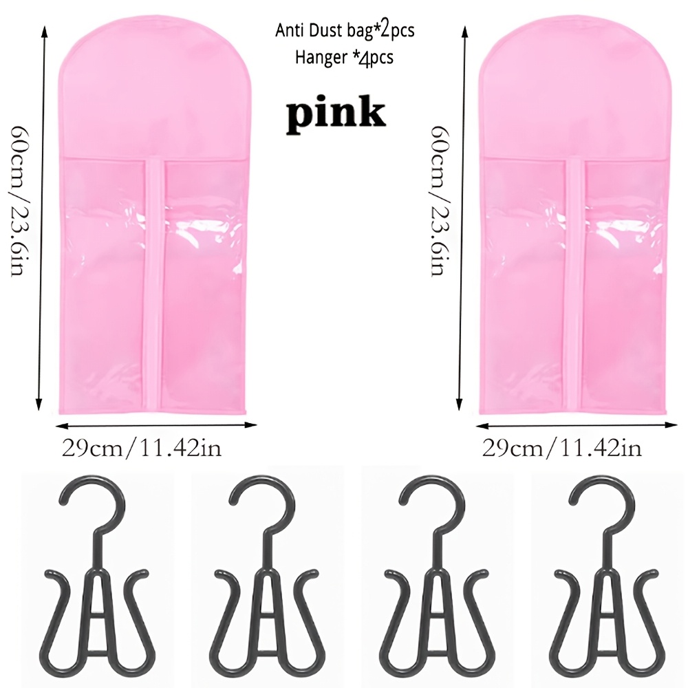 E-shop 6-teiliges Perücken-Aufbewahrungsbeutel-Set, inklusive zwei rosa 60 cm Aufbewahrungsbeuteln vier Haken, eine tragbare Perücken-Schutzhülle, ein