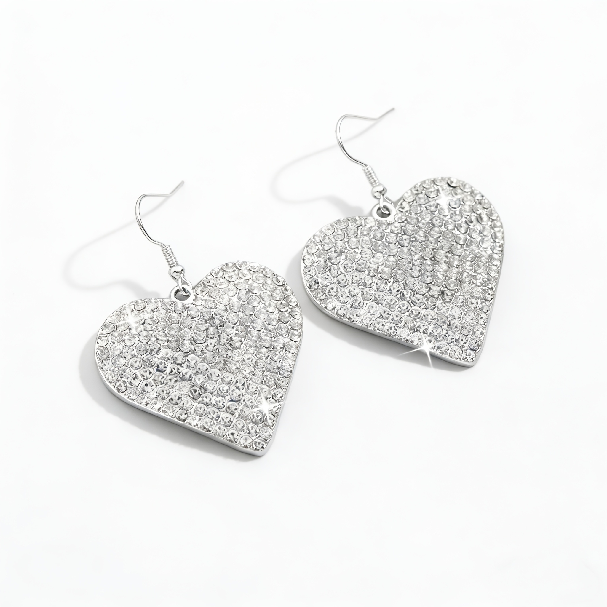 TEMU Heart Rhinestone Drop Earrings Suitable For Valentine's Day, Parties, Christmas - Lightweight Ear Hooks With Sparkling Rhinestone Dangle For