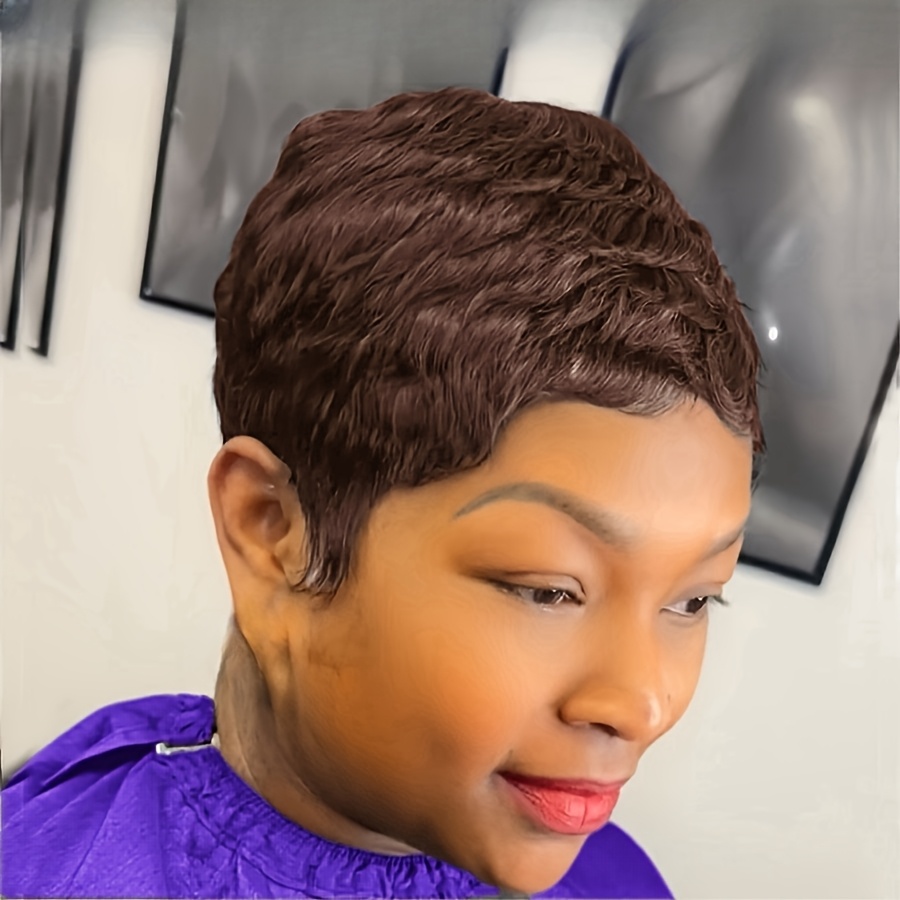 TEMU Women's Natural Hair Wig - 4# Cut Short Style, Density High Volume, Straight Human Hair Wig With , No Lace Front Needed, Everyday & , & Long-lasting Wear - Ideal For Patients &