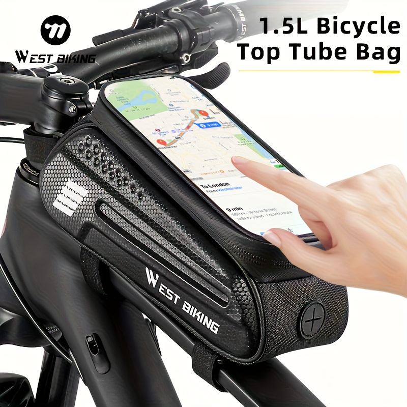   bicycle top tube bag large capacity 7 inch phone storage durable eva nylon construction zipper closure utility pockets for mtb road bikes cycling accessories bike phone holder   ventilated mesh 0