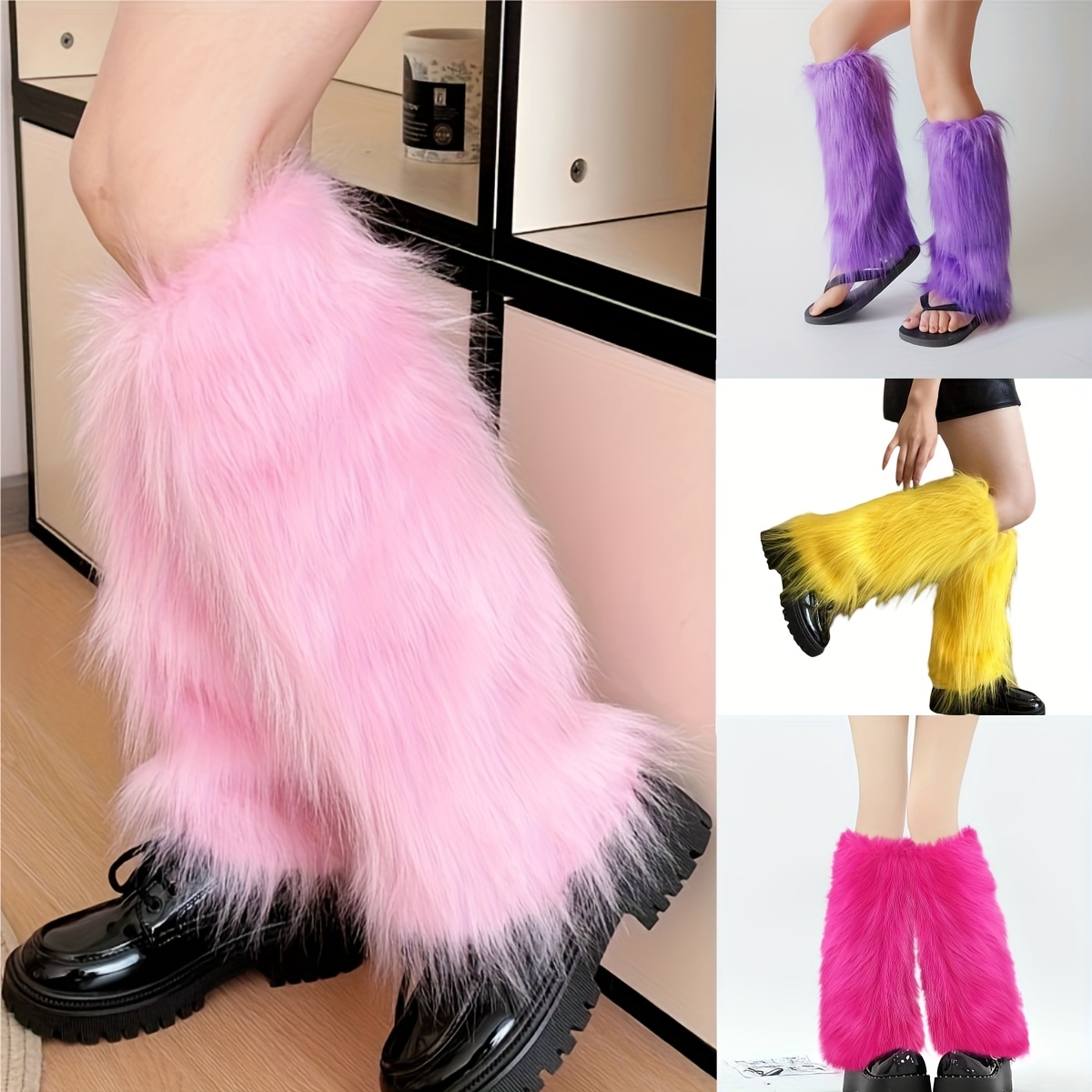 

Chic Fur Knee-high Sock Covers For Women, Furry Long Boot Cuffs, Y2k Style, Slimming And Shaping Fuzzy Leg Covers.