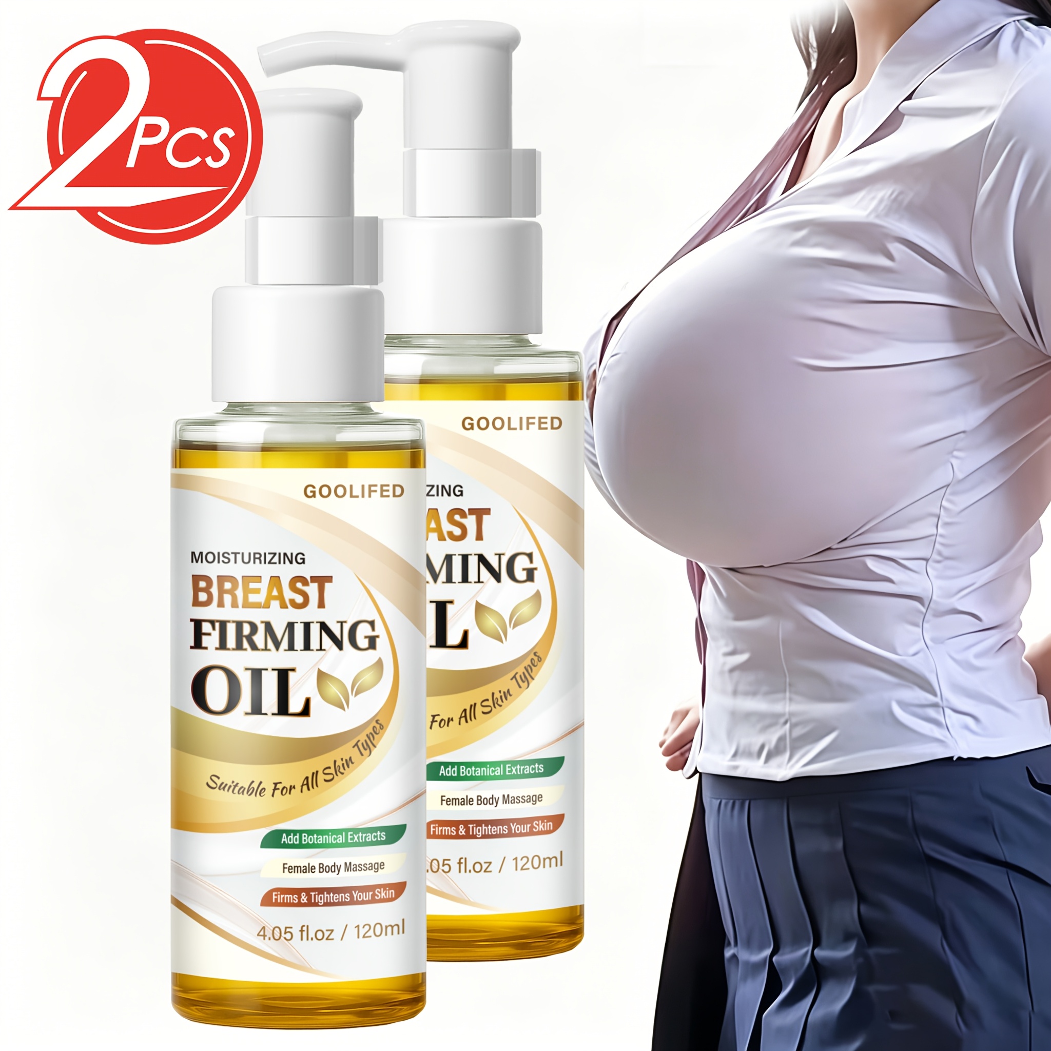 2pcs Breast Firming Oil - Moisturizes, Tightens, And Smoothes Skin, with Hyaluronic Acid, Caffeine And Vitamin E for Quickly Tighten Brightening Breast Skin, Non-Greasy, Breast Massage Essence, Skin Looks Visibly Younger, Full of Femininity, 100ML