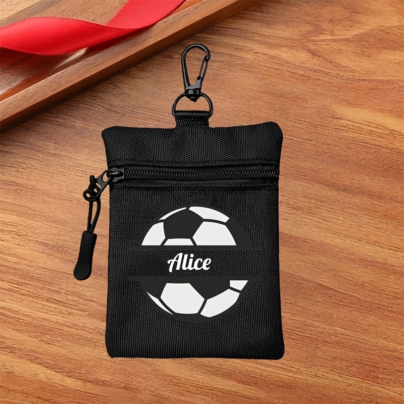TEMU 1pc Personalized Custom Name, Number, Date, Etc. Text Wallet And Coin Purse, Black, With Football Element Print, Small Size, Portable And