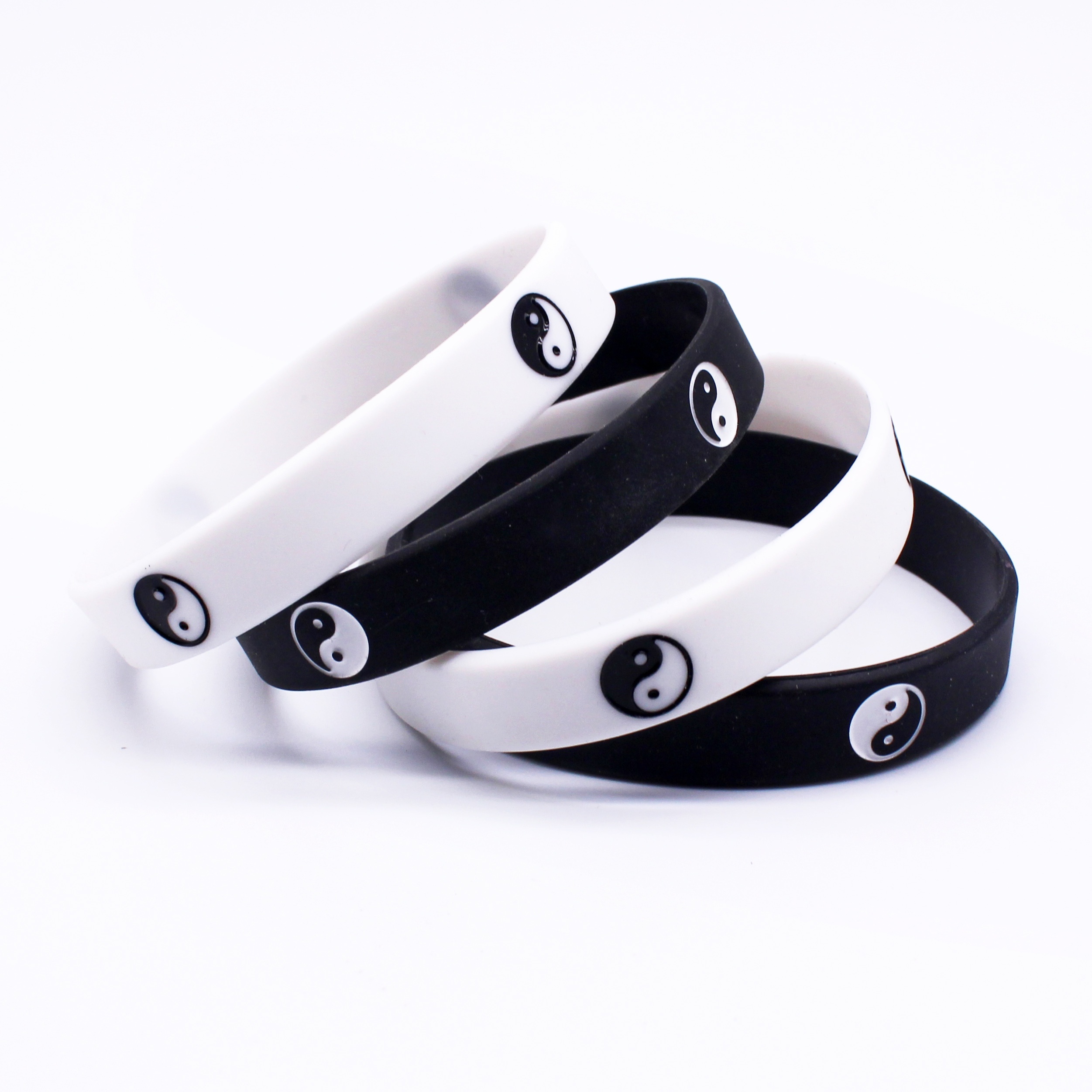 4pc Yin Yang Pattern Silicone Wristbands, Durable Accessories