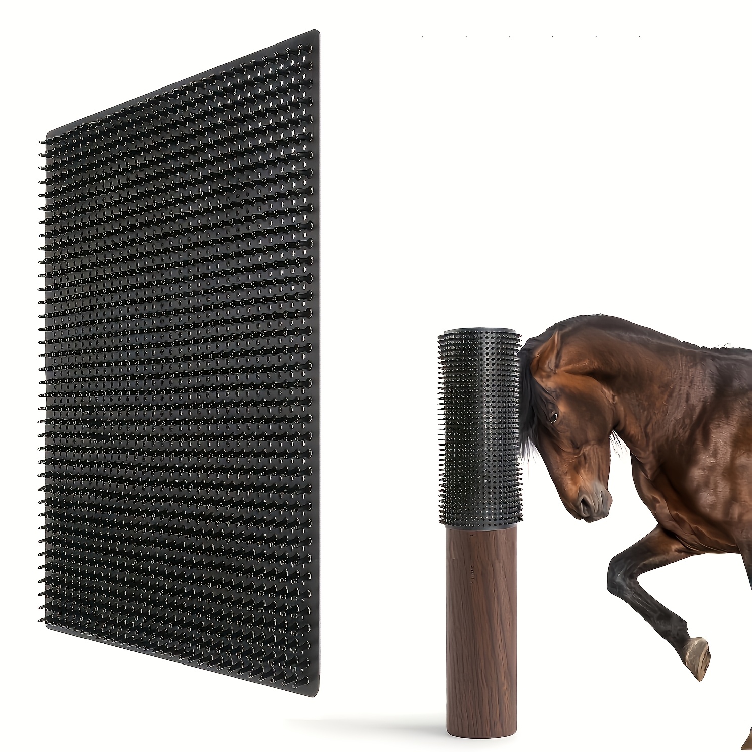 Image of 1pc Pvc Plastic Horse Scratching Post, Durable Outdoor Scratching Board With Rubber Brush For Horses, Cattle & Farm Animals, Goats, Sheep & Cattle