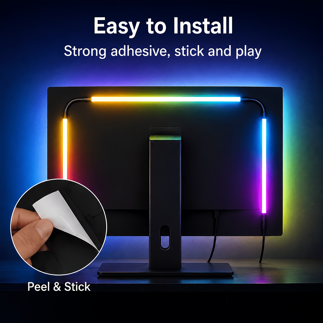 TEMU 1pc 24 Inch Rgb Atmosphere Belt, Led Decorative String Light, And Brightness Adjustable Light Bar, Usb Powered, Suitable For Computer Tv