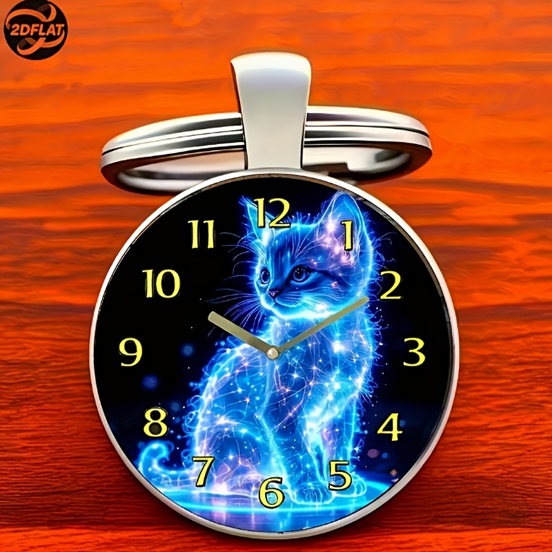 TEMU Orologio da parete a forma transfrontaliero, portachiavi in vetro con motivo a incastro