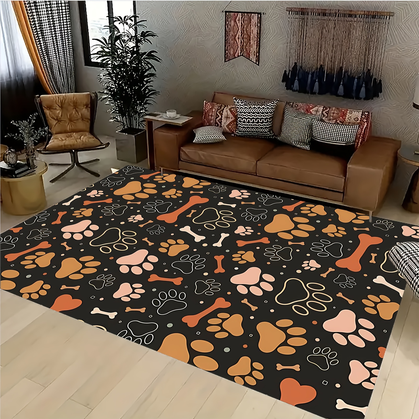 

1pc, 1.1cm Dog Paw & Pattern Area Rug, , Washable, Rectangular, For , Table, Study, Bedroom, Bedside - Knitted Bath Mat