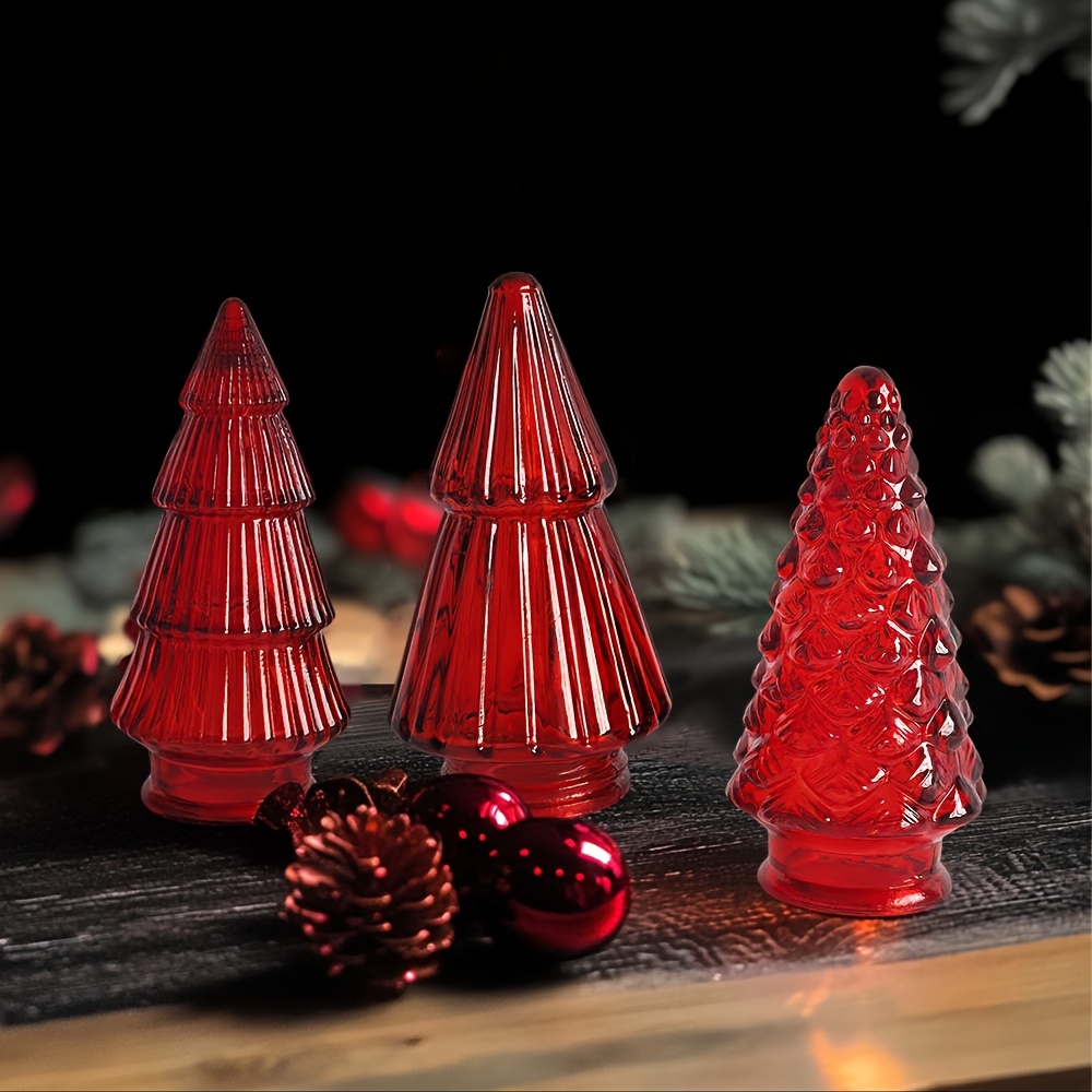 

3pcs Set Of Clear Glass Crystal Christmas Trees - Indoor/outdoor Decor For Home, Office, And Weddings, Christmas Ornaments, Desk & Dining Table Decor, Gift