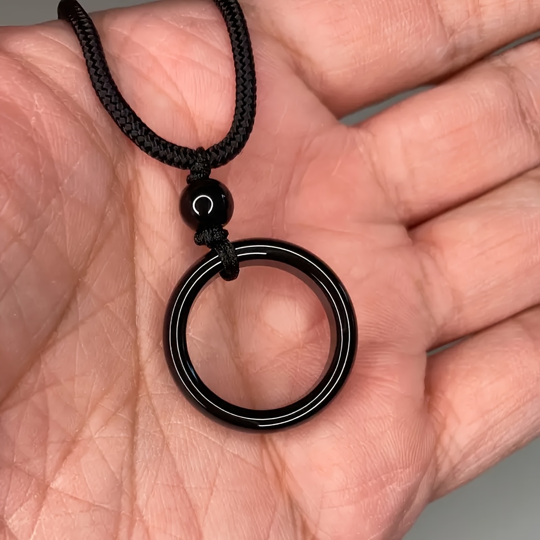Men's Black Agate Ring Design Pendant Necklace, Elegant Gift