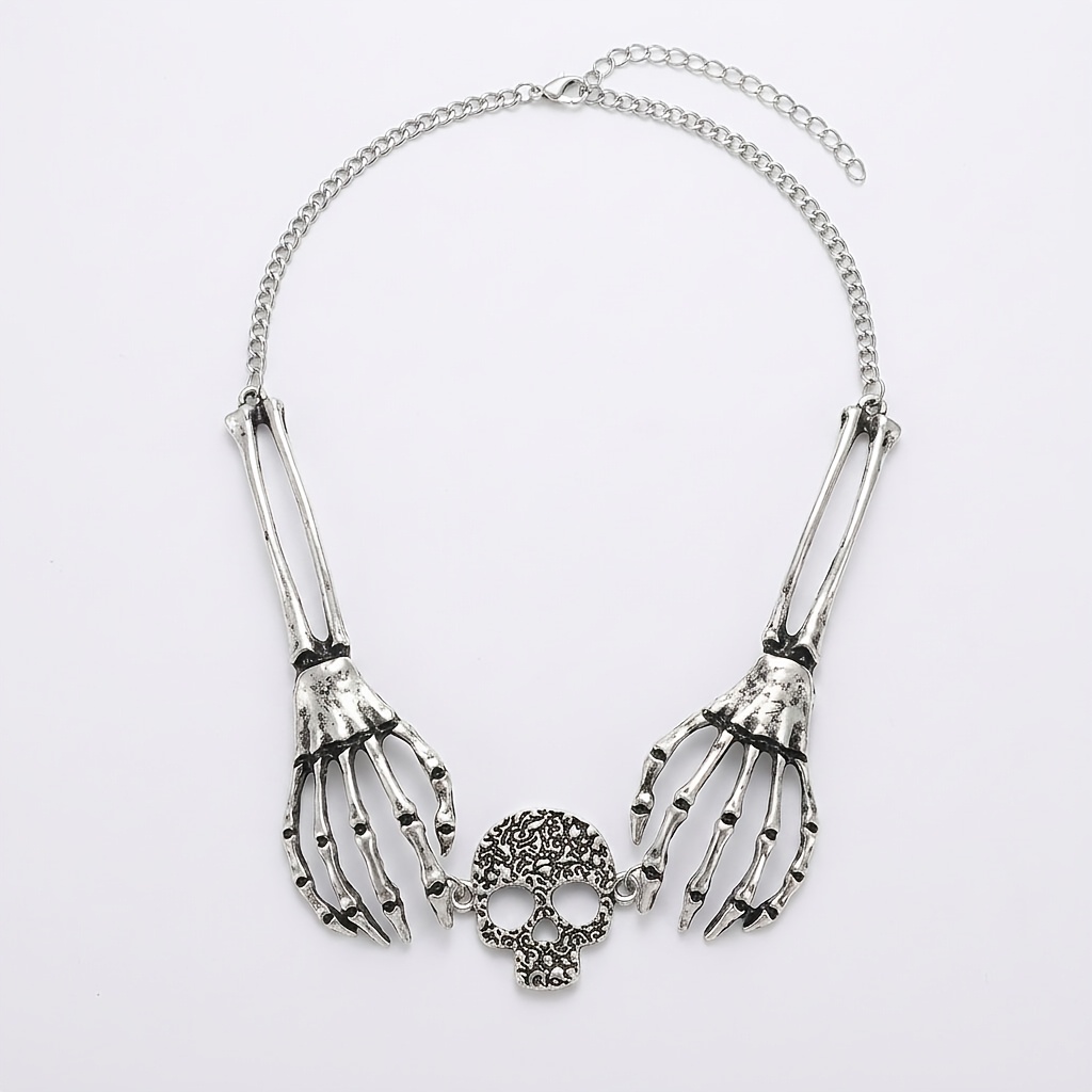TEMU Collar de cadena para mujer, 1 pieza, temática de Halloween, estilo gótico hip-hop vintage de otoño/invierno, diseño geométrico de de esqueleto