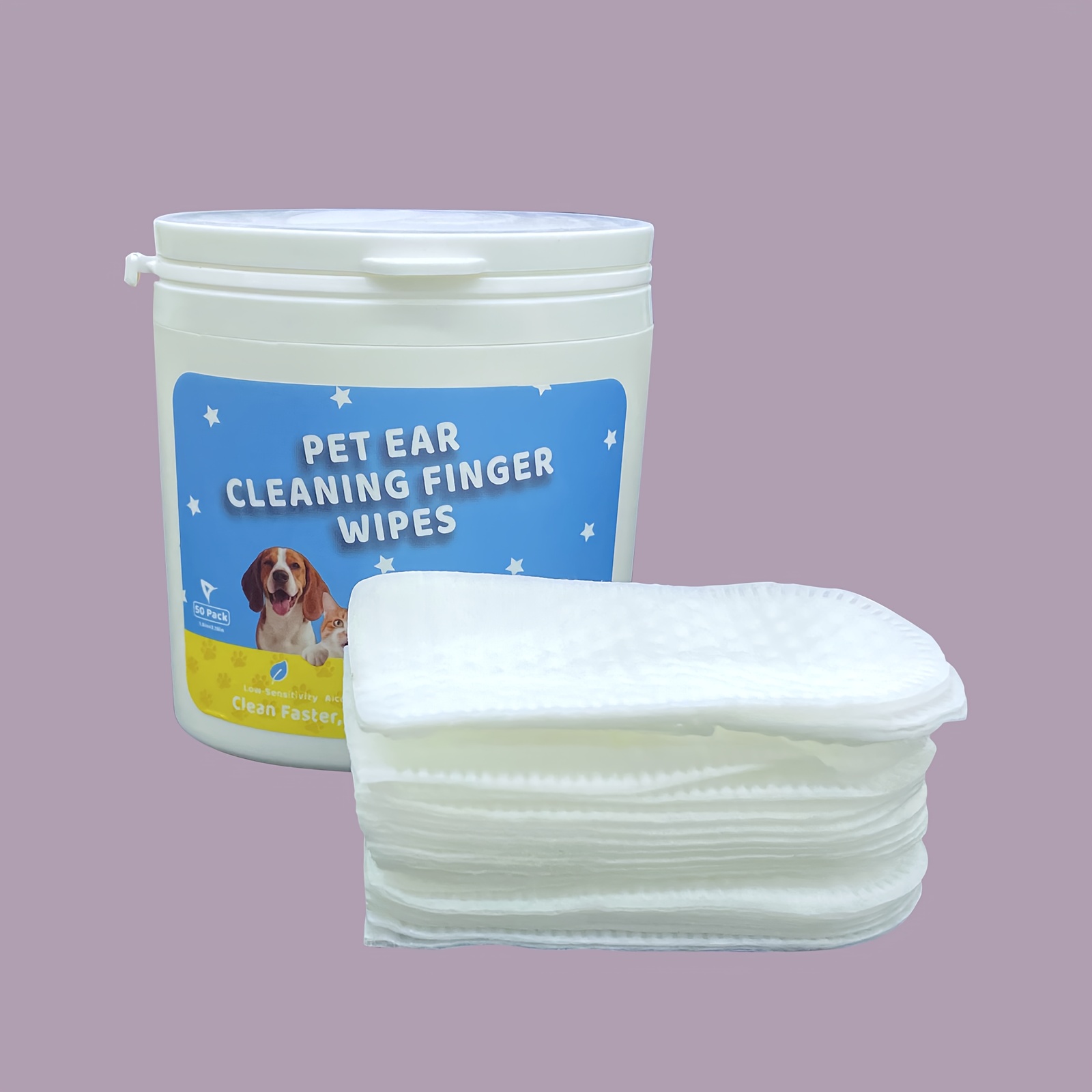 [50 Pet Ear Cleaning Finger Wipes] | Ear Care, Remove Ear Canal Dirt, Effective & Practical