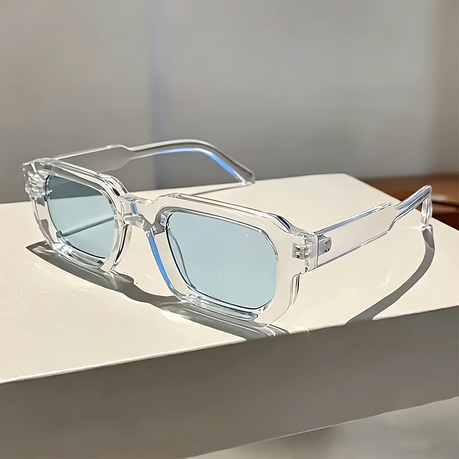 Image of Retro Thick Frame Square Sunglasses For Women Men, Trendy Y2k Blue Lens Shades, Fashion 90s Vintage Sunglasses For Beach Driving Outdoor