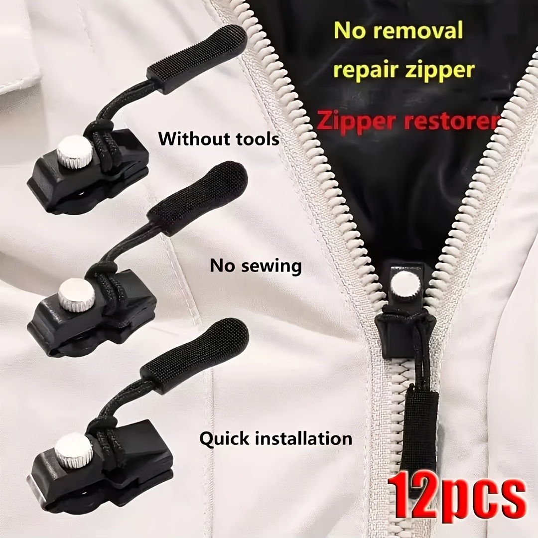TEMU 12pcs 3 Different Sizes, Universal Zipper, Repair And Replacement Kit, Quick Detachable Zipper Head Replacement Zipper Slider Pull