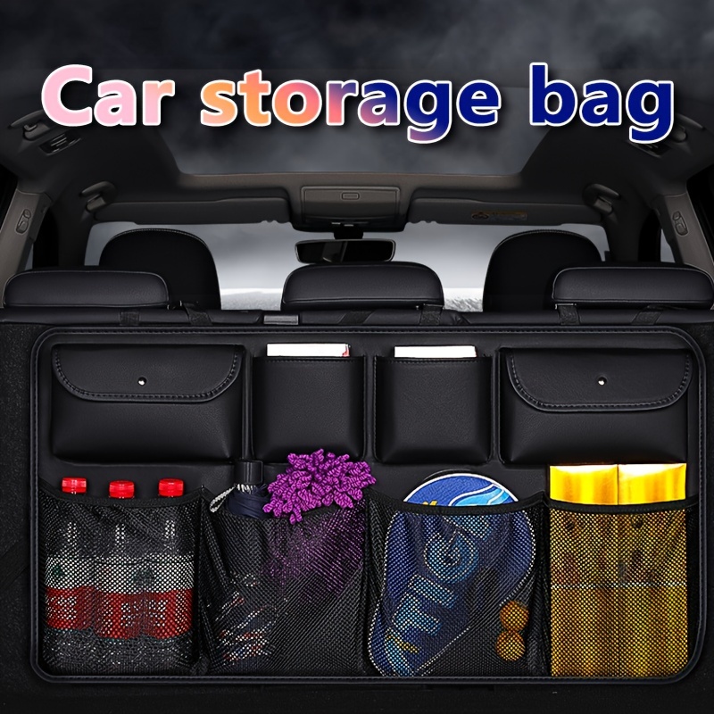 

A Multifunctional Car Trunk & Seat Organizer Bag - Waterproof, Spacious, Foldable Organizer Bag With 8 Pockets And Adjustable Straps For Neat And Convenient Storage Of Items, Grid