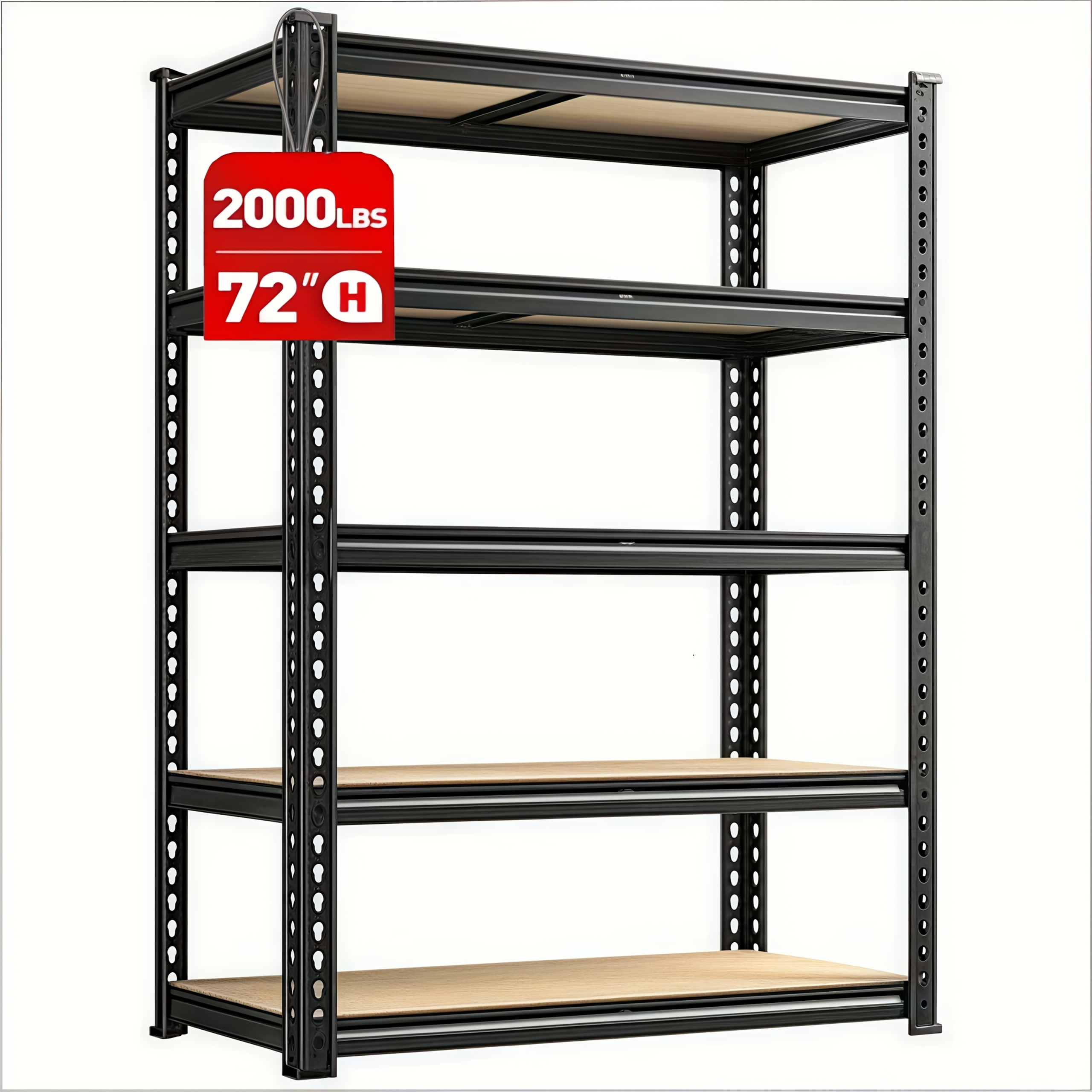 72" Metal Garage Shelving Unit with 5 Adjustable Tiers, 2000 lbs Capacity, Floor-Mounted Utility Rack for Workshop, Kitchen, Warehouse, and