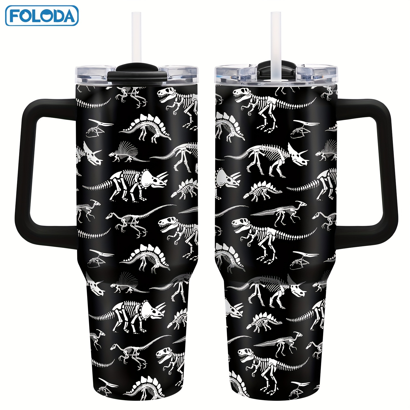 

Foloda 40oz Dinosaur-themed Stainless Steel - Double Wall Insulated Travel Mug With Lid & Straw, Hot And Cold Drinks, Ideal Gift For Dino Lovers