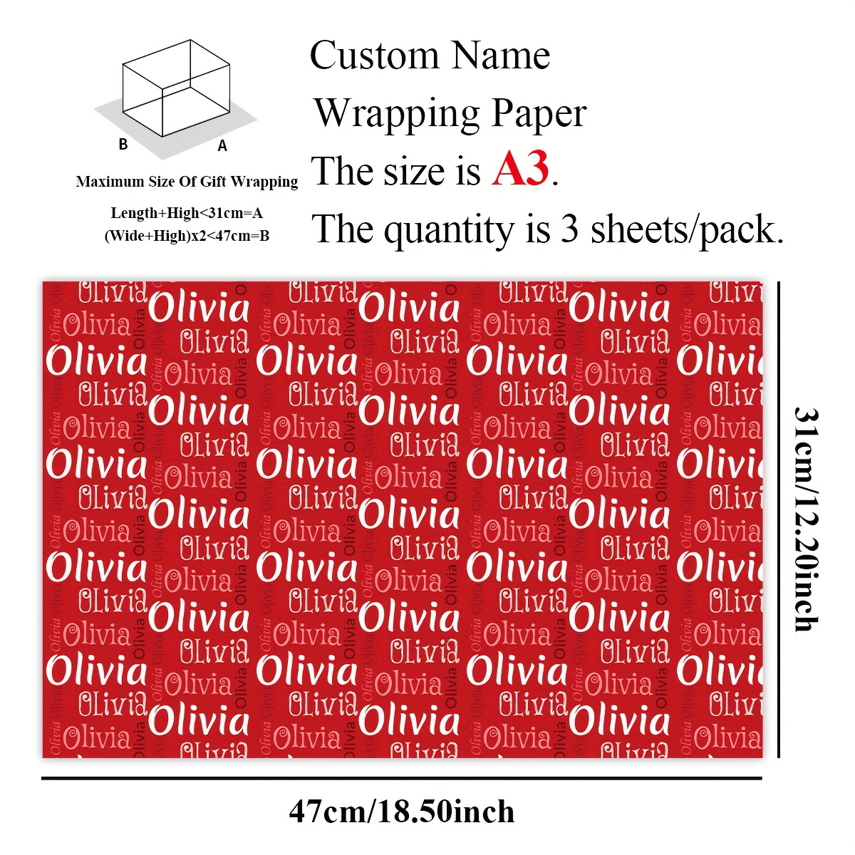 Image of 3sheets 18.5x12.2 Inch Personalized Text Wrapping Paper, Custom Name Funny Wrapping Paper For Wedding Anniversary Birthday Christmas Gift, Gift Wrap Paper With Name/text, Christmas Gift Wrapping Paper