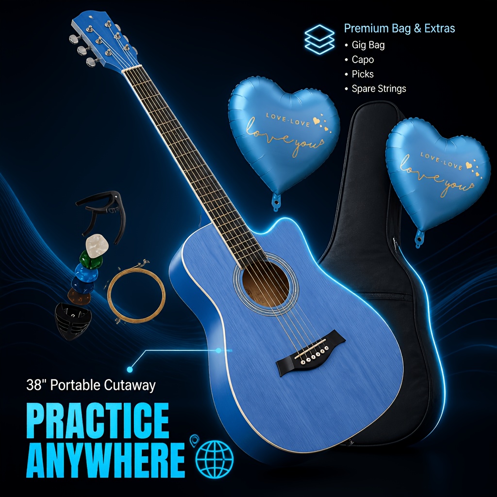 38 Inch Basswood Folk Guitar, Full Accessory Kit Included, with... product image 12