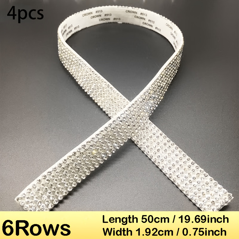 TEMU Juego de 4 piezas de cinta de pedrería de 6 hileras, pieza de 50 cm/16.69 in de largo, de diamante artificial autoadhesivo, cinta de tiras de