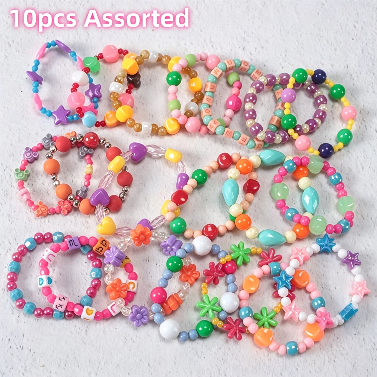 TEMU 10 Stück verschiedene niedliche Armbänder, mehrfarbige Macaron-Armbänder aus Kunststoffschnur, Accessoires, kleine Geschenke, Stile zufällig