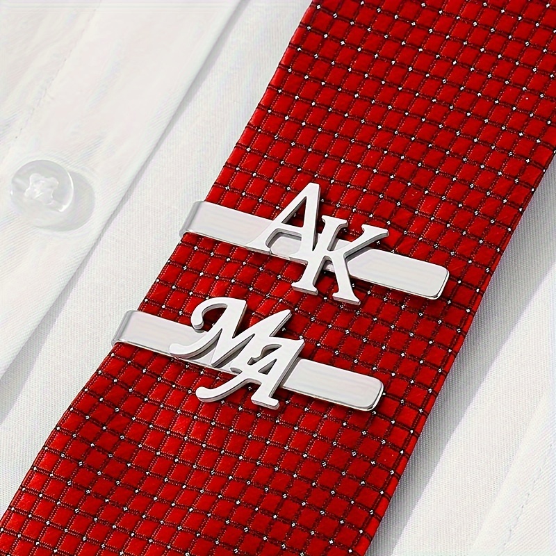 

Custom Personalized Stainless Steel Tie Clip With Monogrammed Initials, Funky Style Letter Detail, Unique Mens' Accessory For Weddings And Gifts