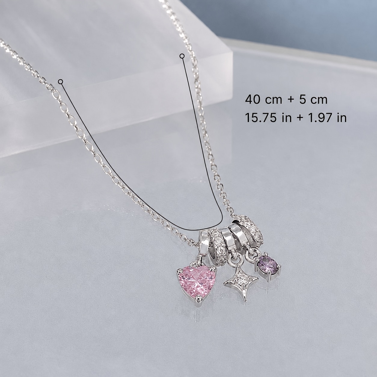 Women's Multicolor Synthetic Zirconia Heart & Star Pendant Necklace
