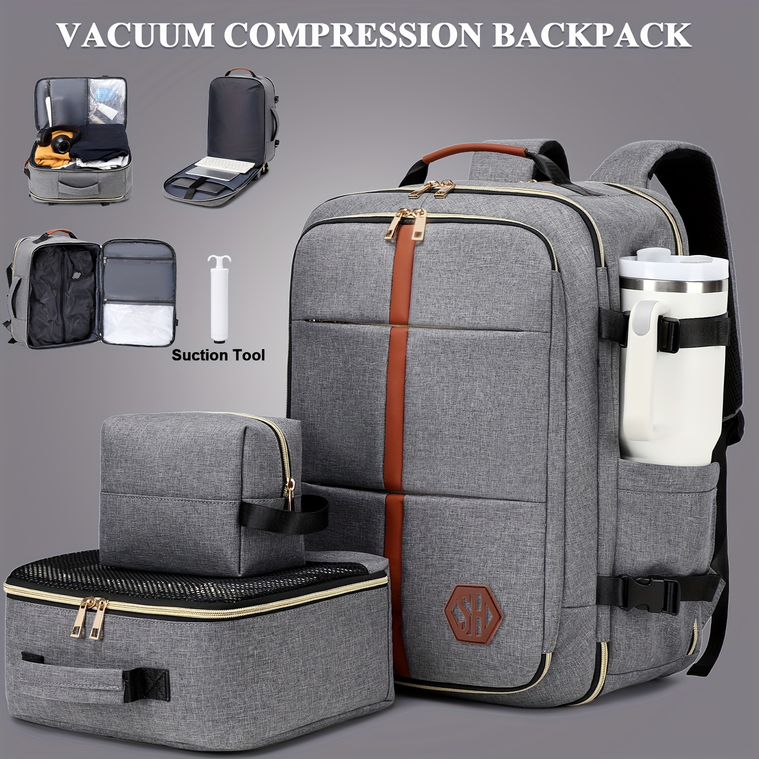 Image of Vacuum-sealed Travel Backpack With Multiple Compartments To Clothing And -inch Laptop, A High-capacity Outdoor Hiking Backpack Suitable For Back-to-school Use.