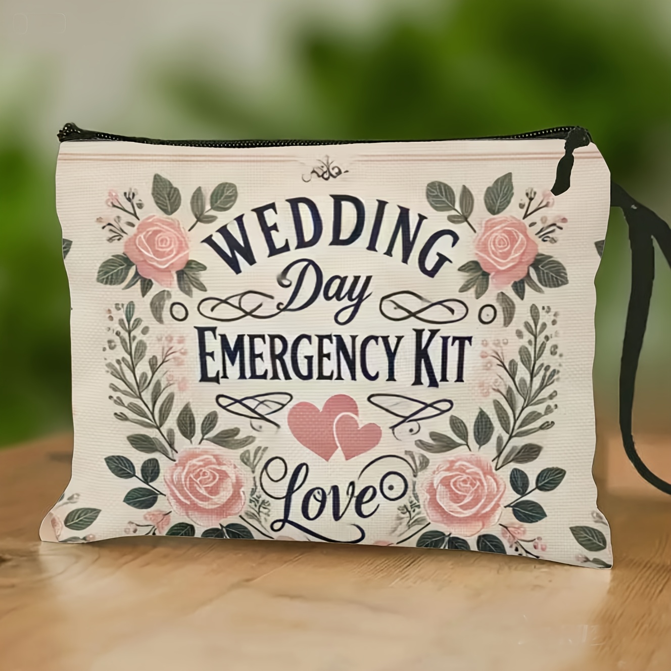 TEMU Floral Wedding Emergency Bag Fashionable And Convenient Makeup Bag With Wrist Strap Toiletry Bag Lightweight Zipper Storage Bag Wedding Day