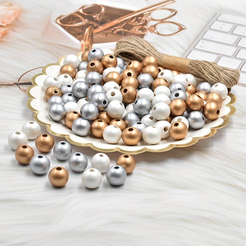 120pcs/pack 16mm Three- Wooden Beads Round Loose Spacer Beads For Jewelry Making Bracelet Necklace Additions