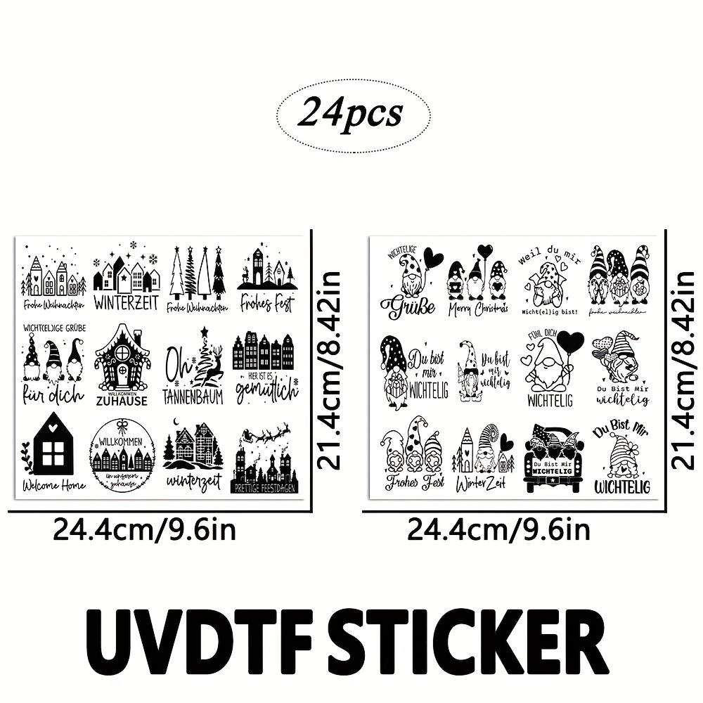 24pcs German Christmas Inspirational Gnome Christmas Tree Christmas House Theme Transfer , Self-adhesive Decals For Mugs, Bottles & Laptops