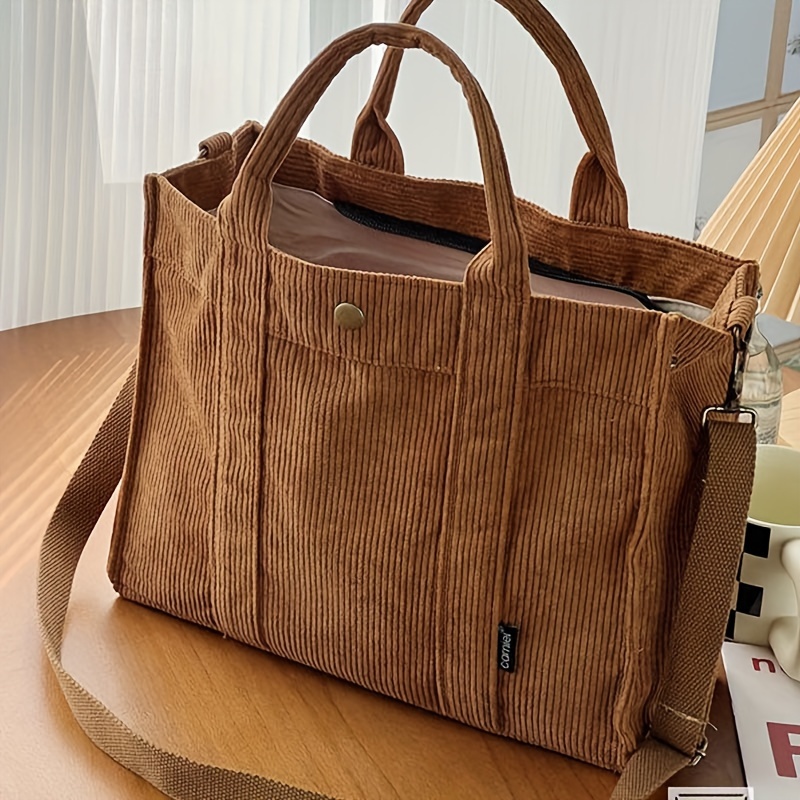 Women'S Original Autumn And Winter New Thick Corduroy Easy Commuting Tote Bag, Casual Artistic Handbag, And Crossbody Bag