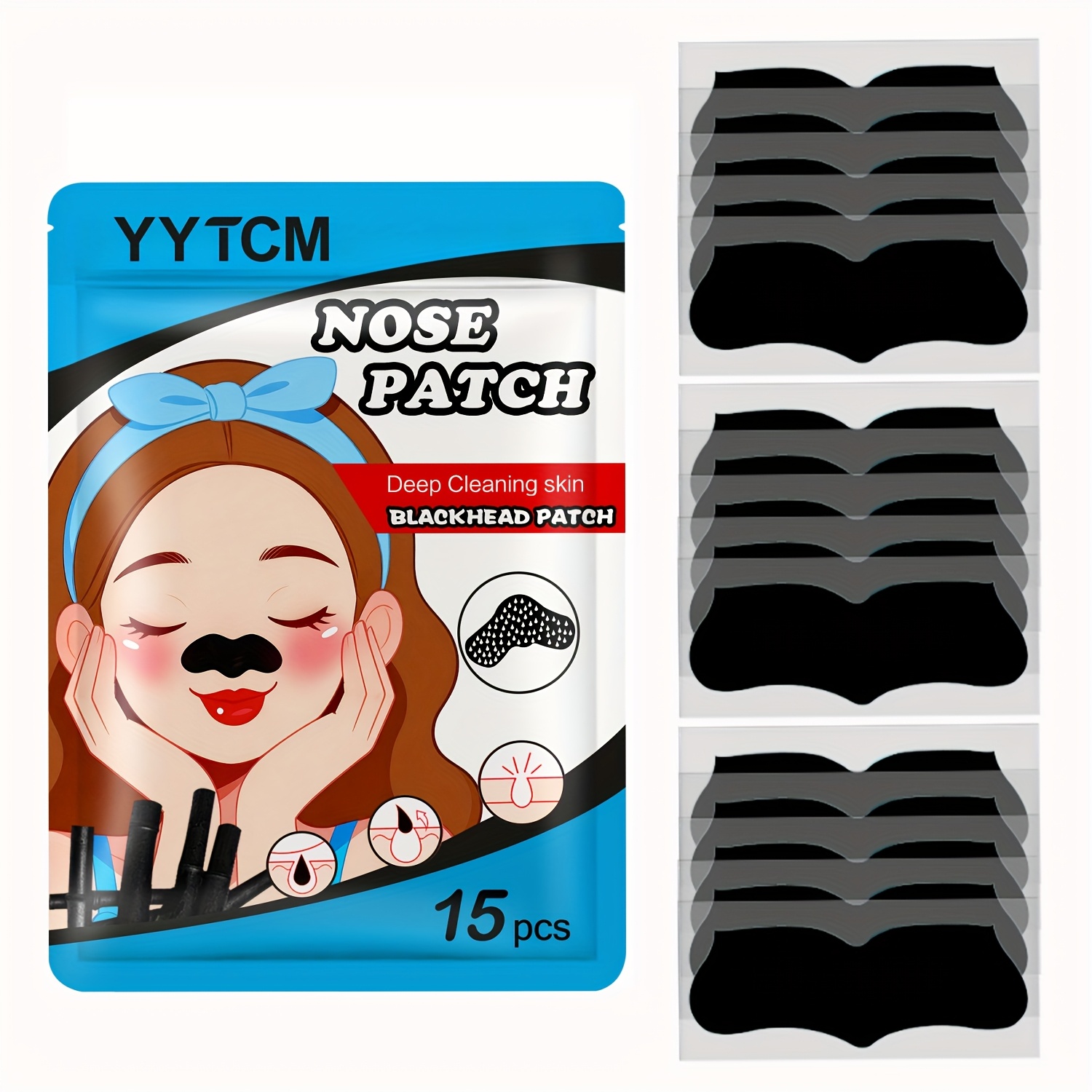 Large Size Blackhead Strips, Strong Adsorption And Cleaning, Gentle And Non-irritating, Unisex Blackhead Strips 15pcs/bag X 1 Bag