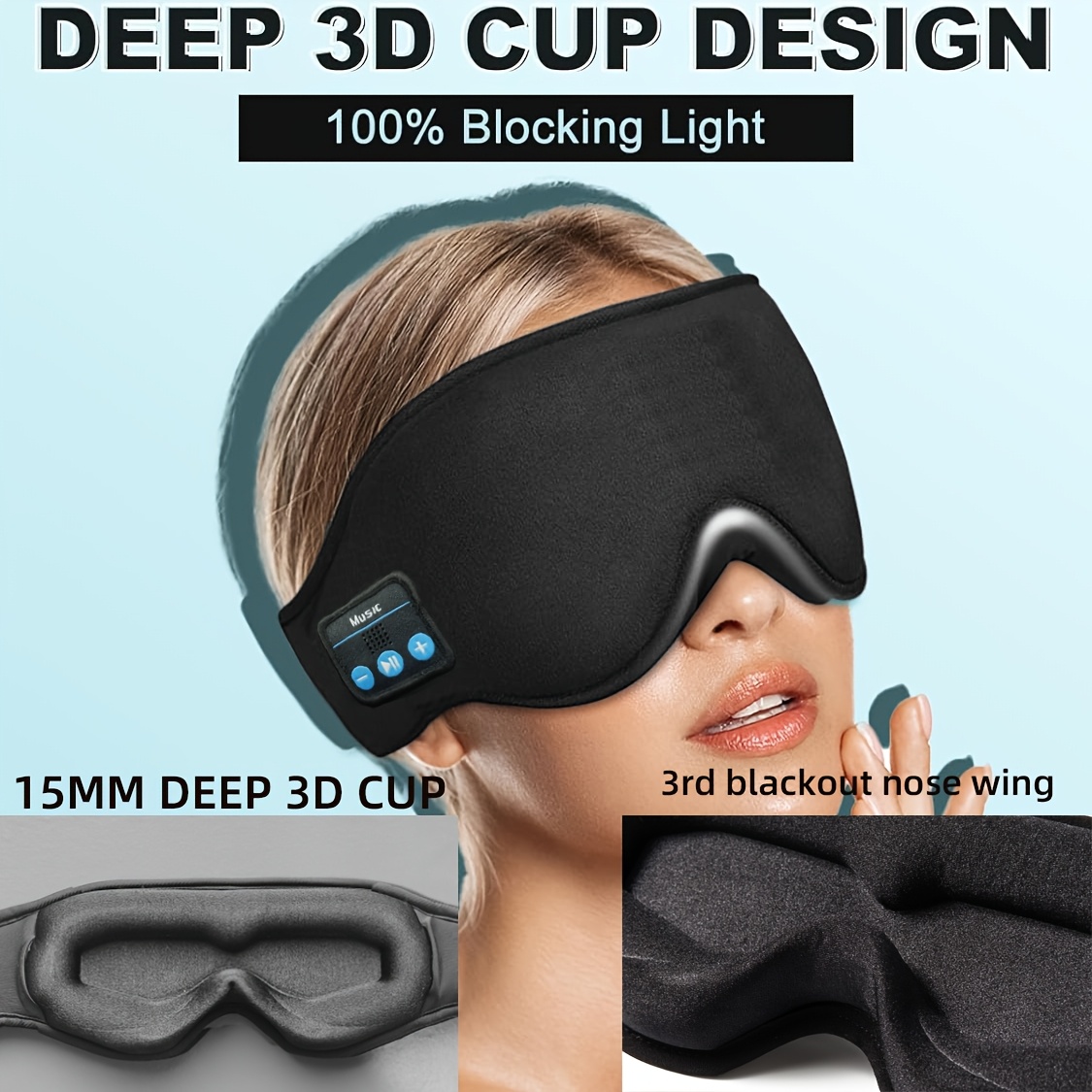 A 3D Sleep Mask with BT 5.2 Headphones, Featuring a Wireless Music Eye Mask with a Non-Compressed Eye Contour, Perfect for Side Sleepers, Making It an Ideal Gift And Travel Essential, Equipped with a Built-In Type-C Data Cable. 7 A 3D Sleep Mask with BT 5.2 Headphones, Featuring a Wireless Music Eye Mask with a Non-Compressed Eye Contour, Perfect for Side Sleepers, Making It an Ideal Gift And Travel Essential, Equipped with a Built-In Type-C Data Cable. - Image 7
