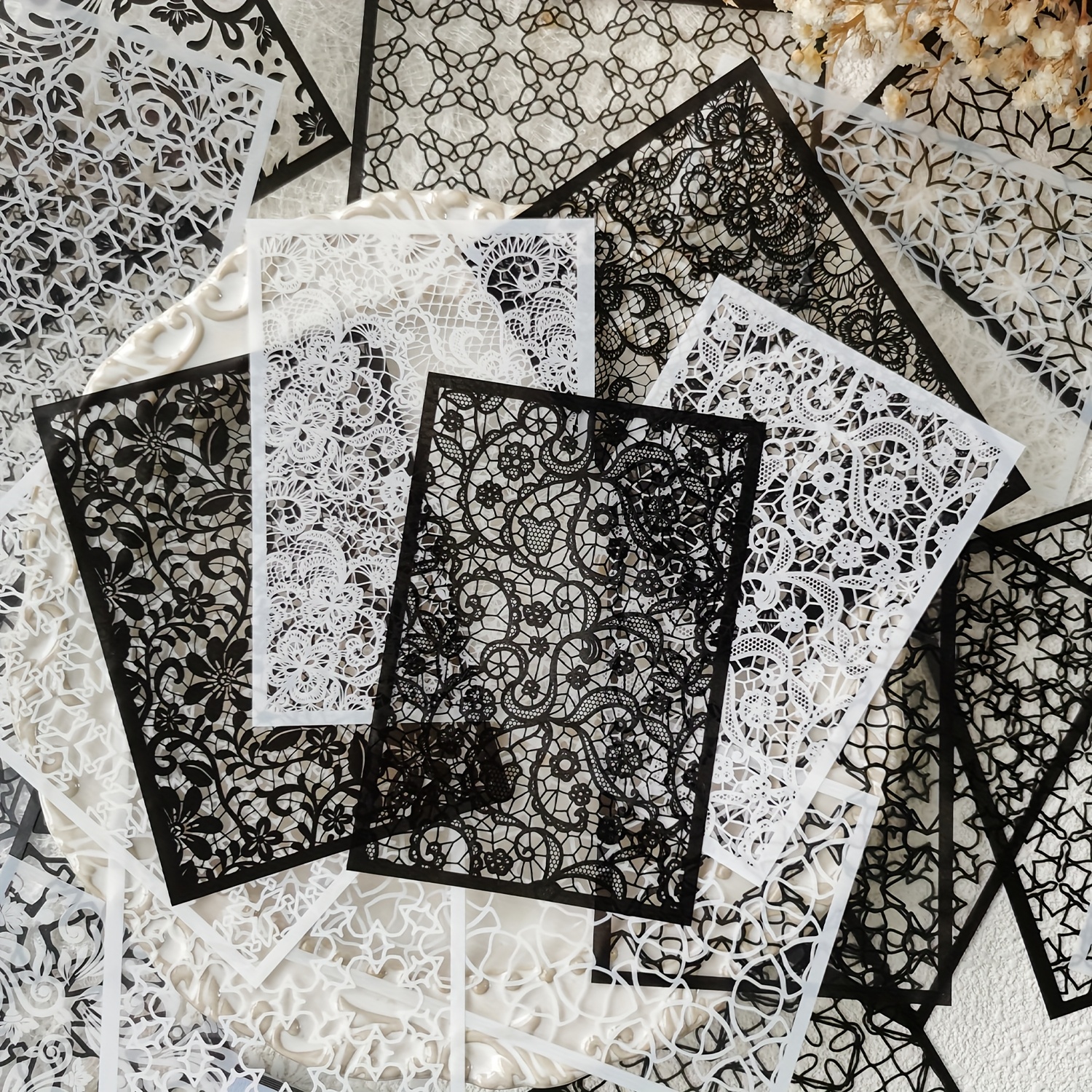 E-shop 1 Packung mit 30 Blättern PET Vintage Spitzen-Blumenrandmuster DIY Collage Dekorative Aufkleber