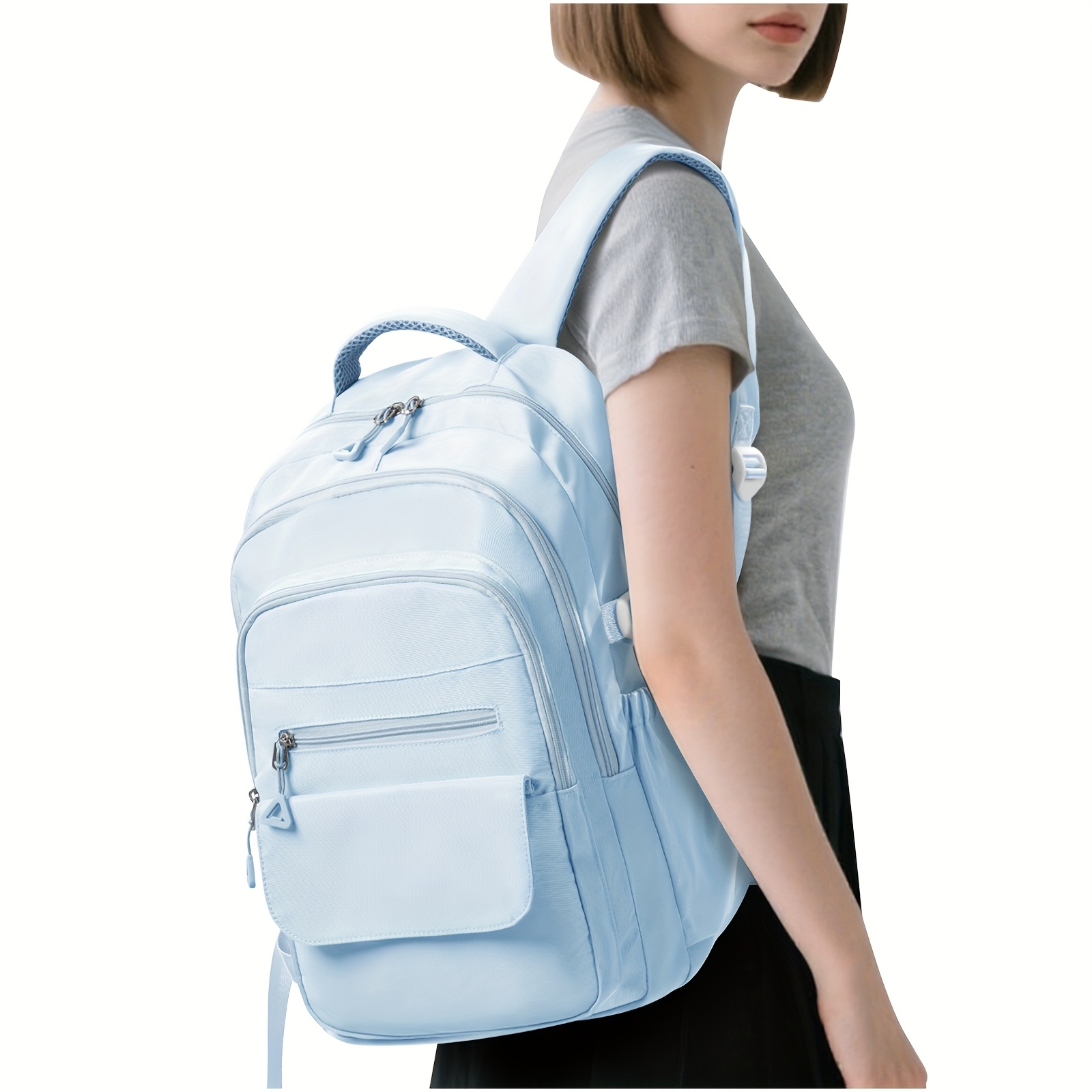 Elegant Light Blue Women\'s Backpack Kids Aesthetic Blue Backpack Girls Teens School Bookbag  main image 2