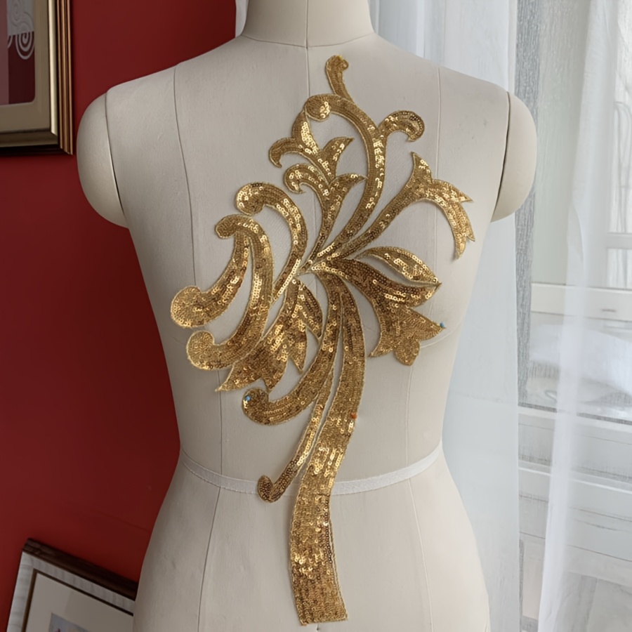 Golden and Silvery Sequined Embroidered Flower Fabric Patches