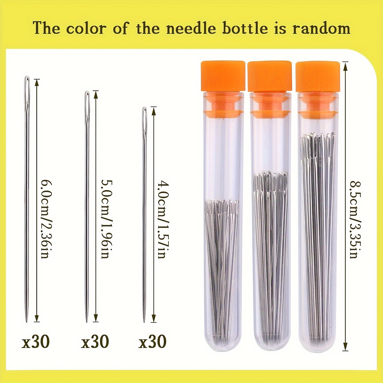 Image of 90pcs Large-eye Sewing Needles, Hand Sewing Needles, Large-eye Stitching Needles, Accompanied By A 3.3-inch Plastic Bottle For Sewing, Crafting, Knitting, And Weaving (the Color Of Bottle Is )